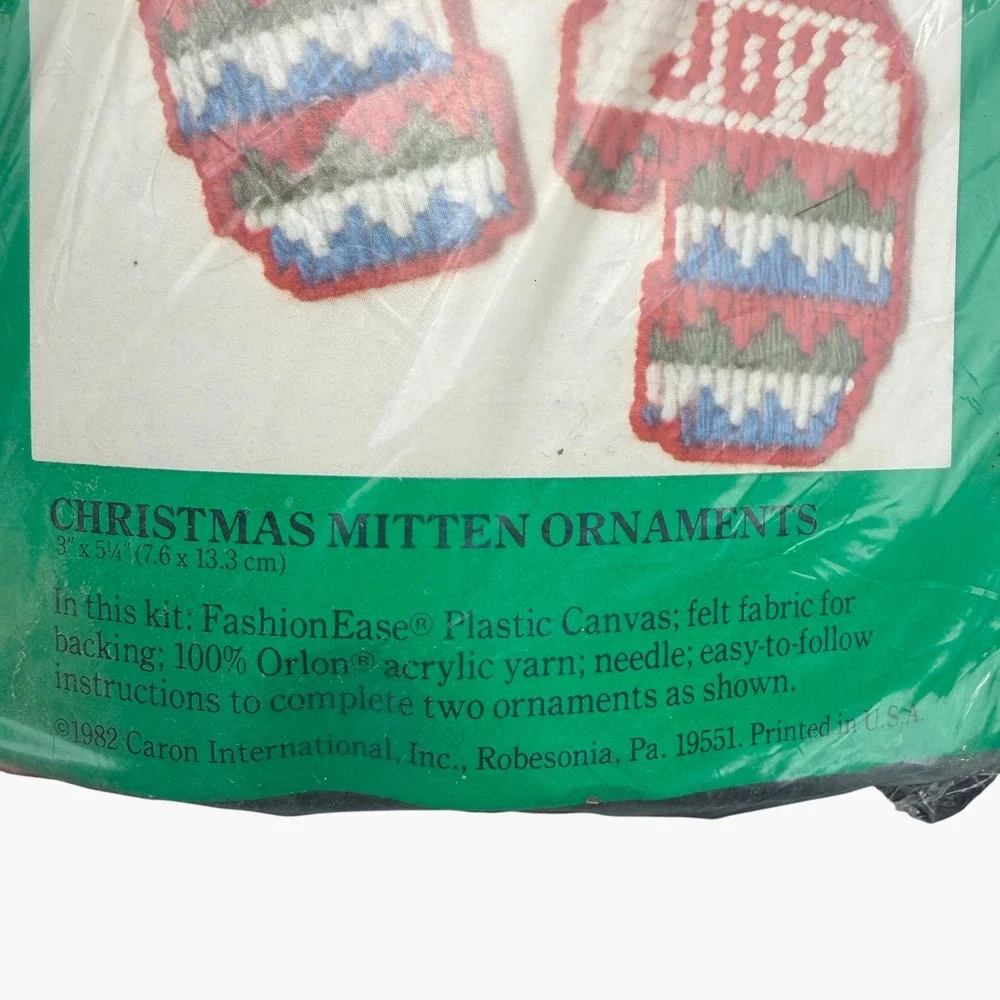 Vintage 1982 Caron Plastic Canvas Kit Lot 3 Christmas Boots Mitten Ornaments DIY